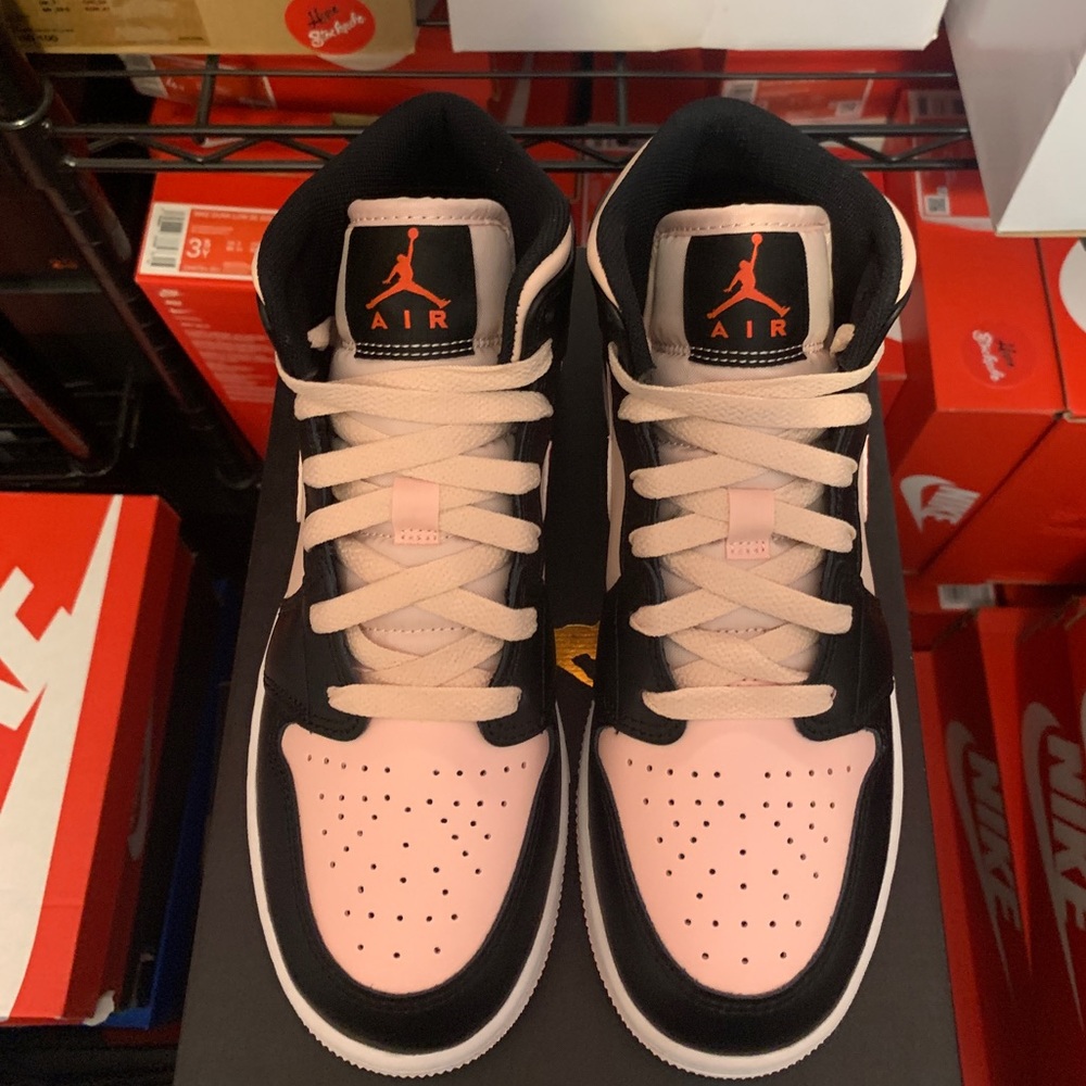 Nike Air Jordan 1 Mid Atmosphere Black Pink Shoes 554725-604 TD (GS) Youth Sizes - Picture 5 of 12